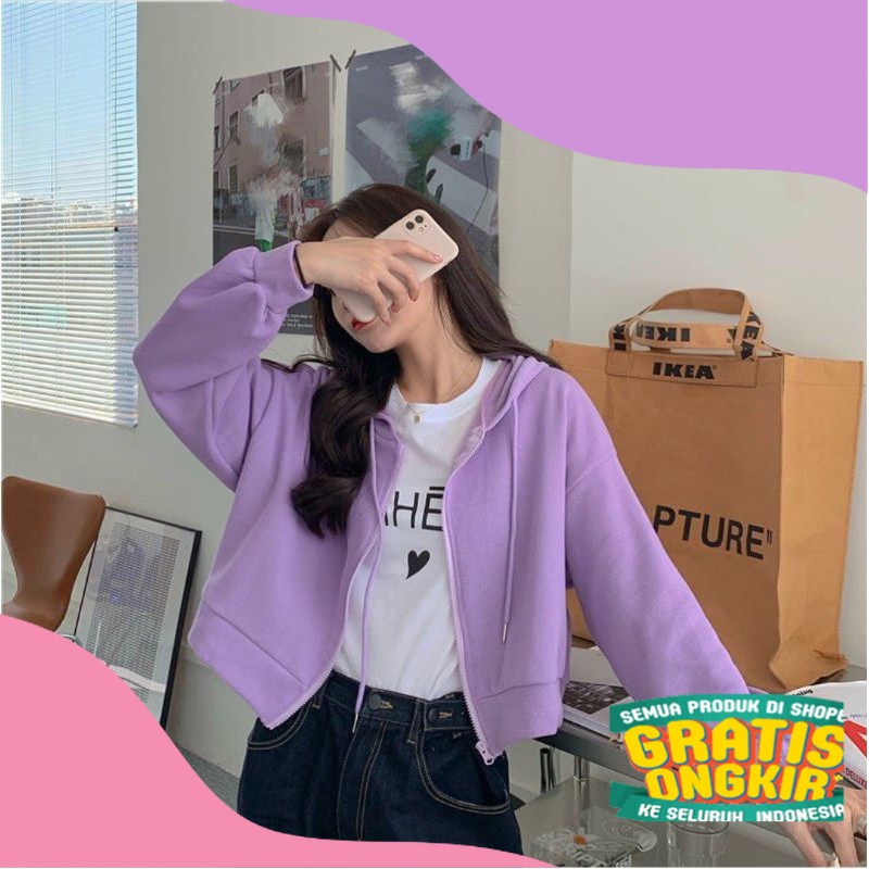 JAKET WANITA CROOP HOODIE ZIPPER LILAC - JAKET WANITA/ Spesial Best