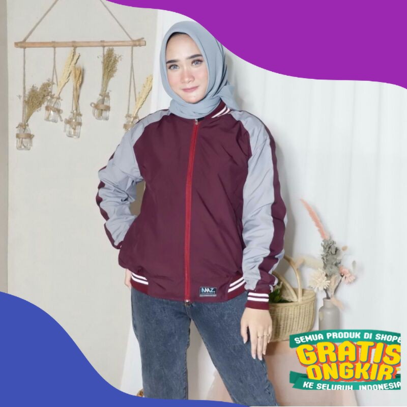 Jaket Bomber Bolak Balik  Wanita AMZ MRDK Parasut Anti Air 70% Pakaian Cewek Hoodie/ Polkadot kombin