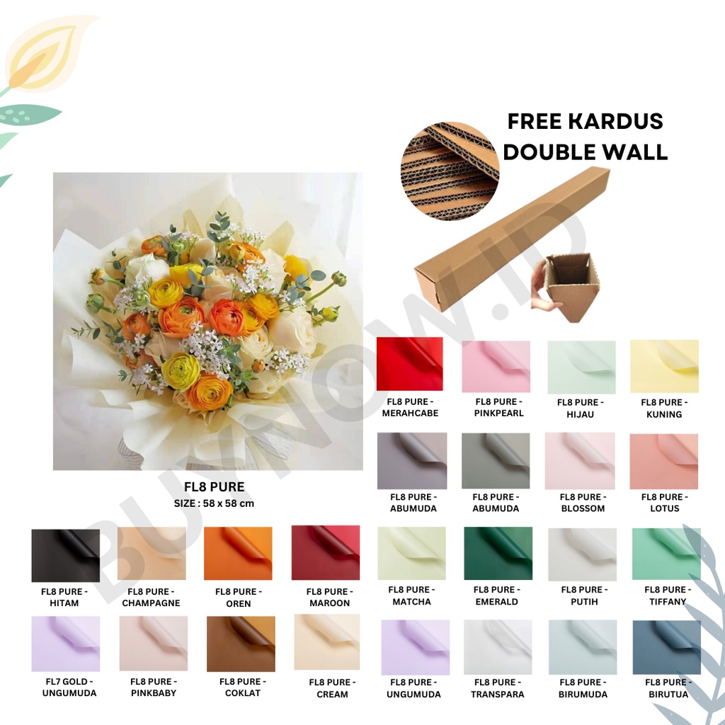 

(5 LEMBAR) - FL8 PURE Kertas Bunga Buket Warna Polos/Kertas Buket Bunga Florist Cellophane