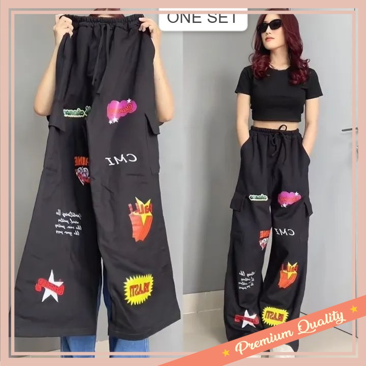 Set Wanita Murah - ONE SET JOGGER BAJU CROP TOP WANITA | SETELAN KOREAN IMUT SEKSI