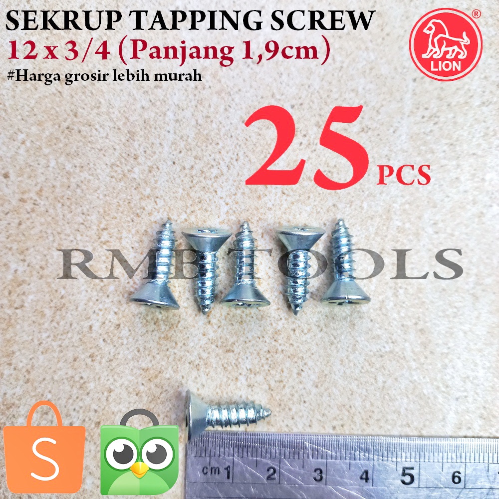 12x3/4 Sekrup Tapping FH Verseng Panjang 1.9cm 12 / Skrup Tapping FH Verseng 12 x 3/4inch / Sekrup K