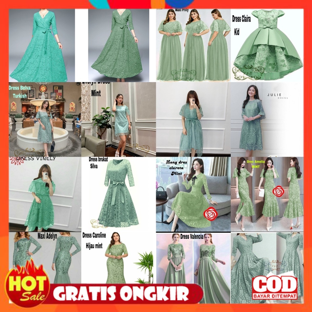 KAIN ADEM HALUS TEBAL / Dress Sage green kondangan / Gaun pesta warna mint wardah / Dress brukat pes
