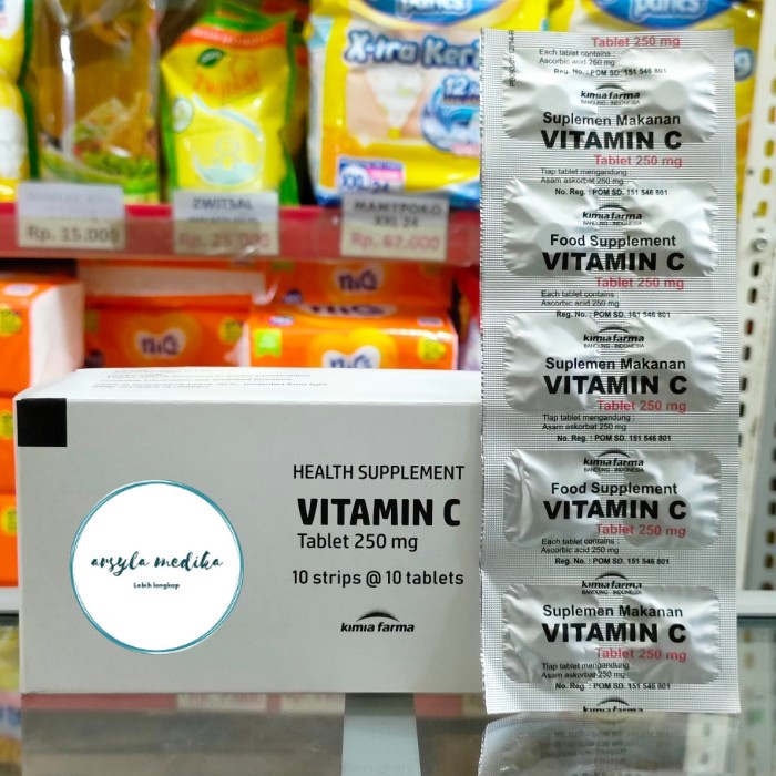 murah 1 STRIP 10 TABLET VITAMIN C 250 MG KIMIA FARMA / VITAMIN C 250MG KF originale