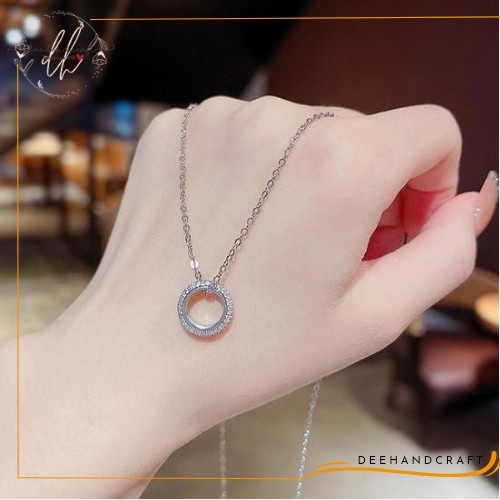 Kalung Titanium Wanita Korea Style Bulat warna Silver