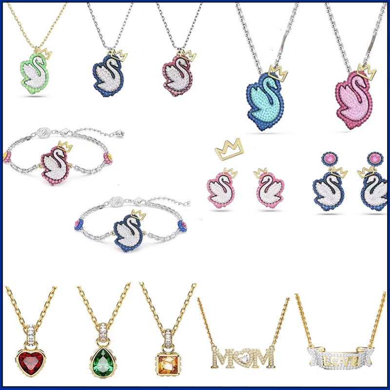 Kalung Angsa Mahkota Baru Wanita POP Warna-warni Rantai Sweter Panjang Anting Indah Gelang Berbentuk