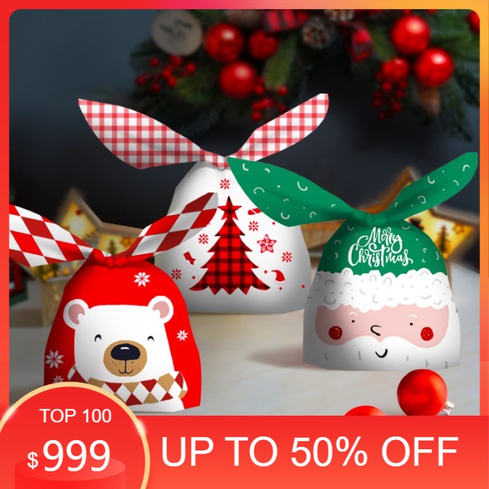 

HADIAH NATAL/DEKORASI NATAL/ bunny ear xmas goodie bag / plastic bungkus kue cookie candy natal - red bear