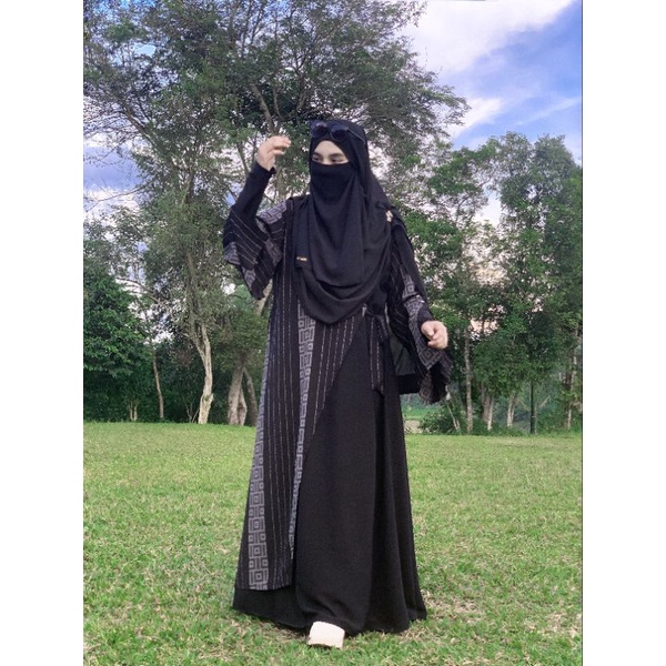 Diskon Terbatas - Ready SET ABAYA KHALIFA gamis hitam abaya HIKMAT ori alnoor niqob abaya saudi abay