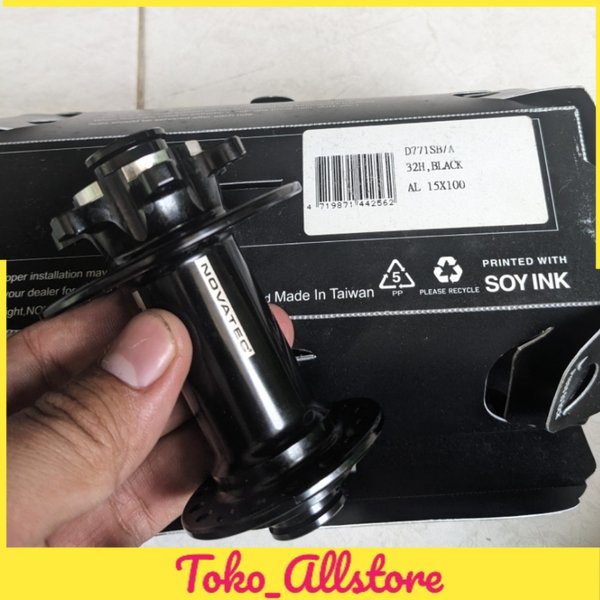 Hub Novatec D771SB TA 15 x 100 32H hitam black Depan diskbrake sepeda MTB
