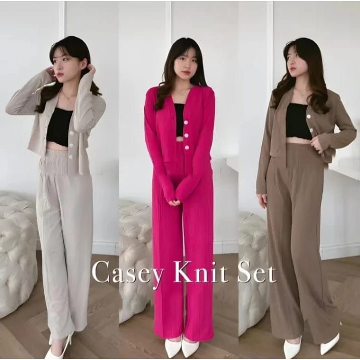 One Set Casey knit Premium Viral&Termurah / Setelan Wanita Crop dan Celana Kulot / Set Casey Premium