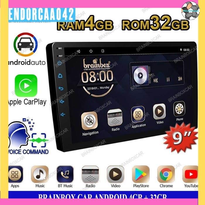 Brainbox TV Android 9 Inch 4GB + 32GB Head Unit Mobil 2 Din Double Din