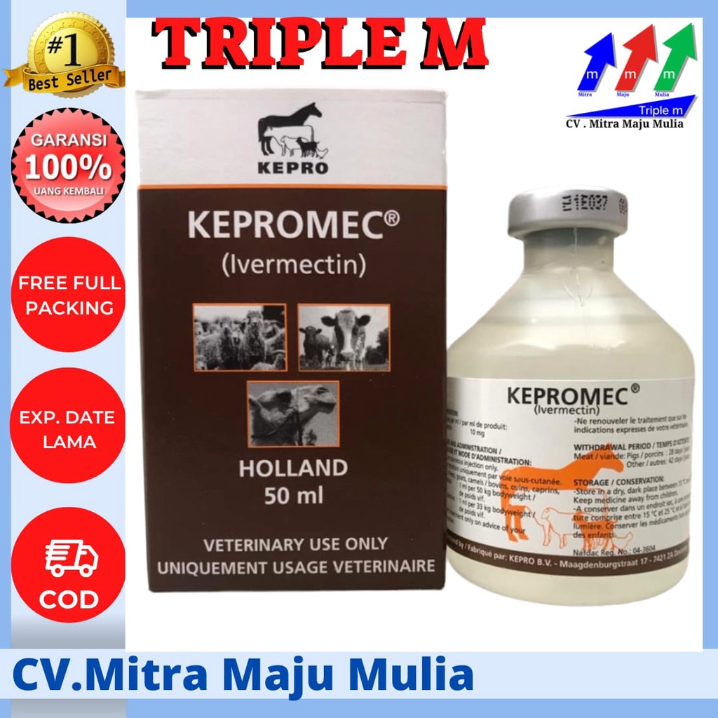 KEPROMEC INJEKSI 50 ml - obat cacing, gudig, scabies, gurem hewan