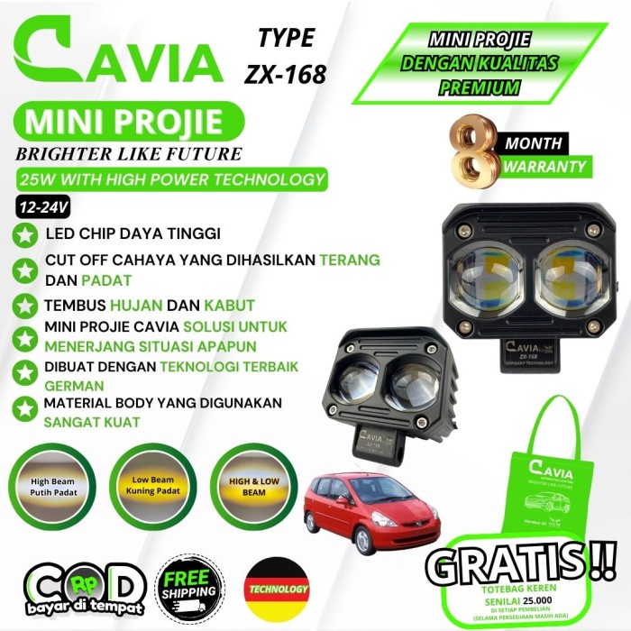 CAVIA-PREMIUM MINI PROJIE LAMPU TEMBAK SOROT 2 3 MATA LED FOGLAMP JAZZ GD3