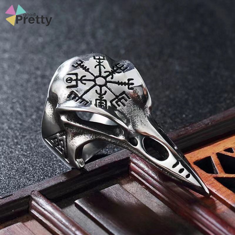 Vintage Bird Skull Ring Disesuaikan Cincin Pembukaan Hip Hop Eagle Mulut Defense Defense Ring PD