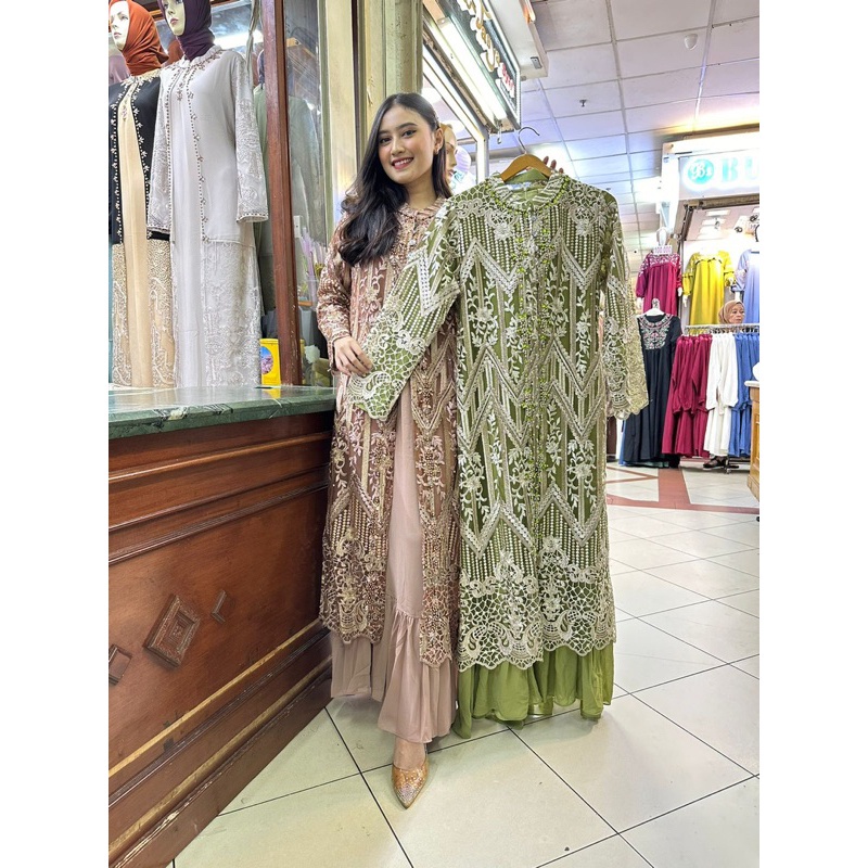 Gamis Mewah - Dress Kondangan - Baju Seragam Pesta Pernikahan - Gamis Pesta Brukat - Gamis Outer Premium - Gamis Brukat Modern - Dress outer lepas