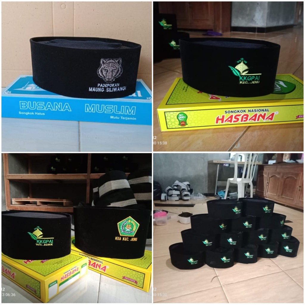 Songkok Hitam, Peci Hitam Bordir CUSTOM  LOGO LEMBAGA/ORGANISASI  DLL  free order