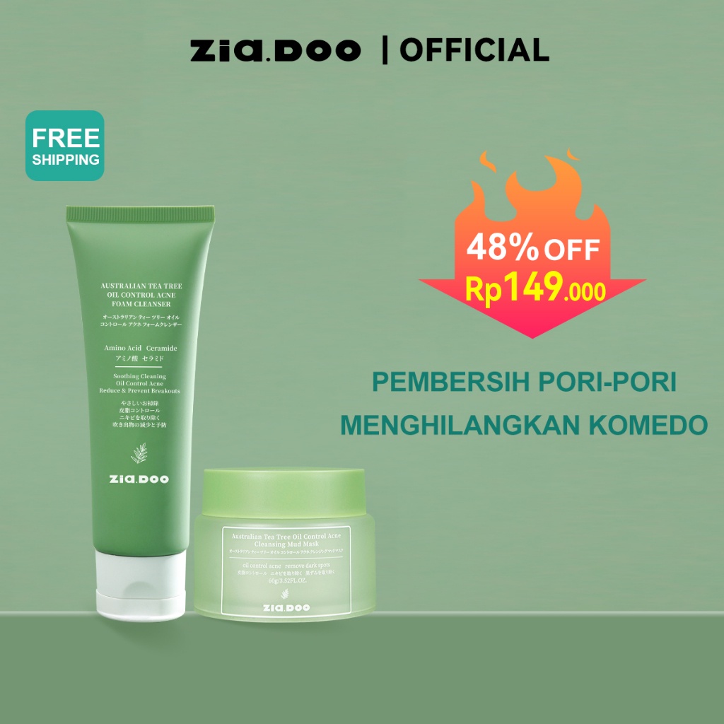 ZIA.DOO Minyak Pohon Teh Australia Mengontrol Jerawat ziadoo Deep Pore Cleansing Clay Mask Set Bersi