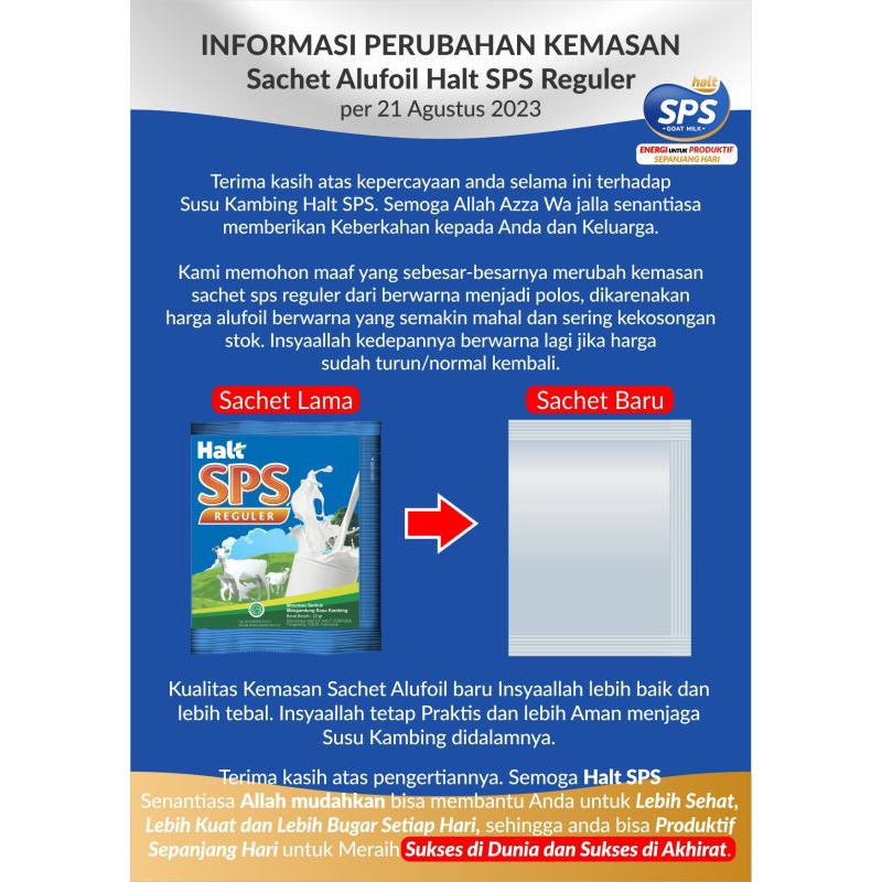 

SPS DIJAMIN ORI Susu Kambing HALT SPS | 1 Box 220gr @10 Sachet (10% Susu Kambing) HERBAL AS SUNNAH