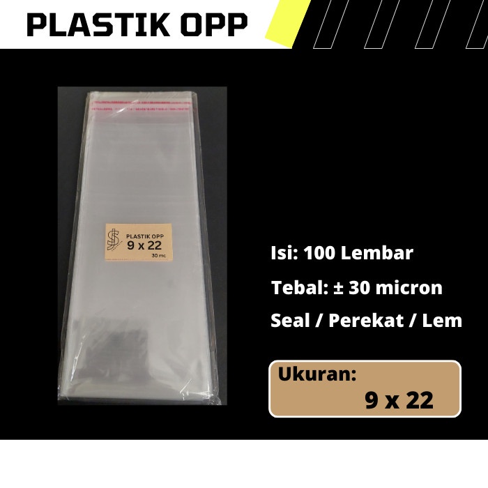 Plastik OPP Ukuran 9 cm x 22 cm / 9x22 cm / 9 x 22 cm