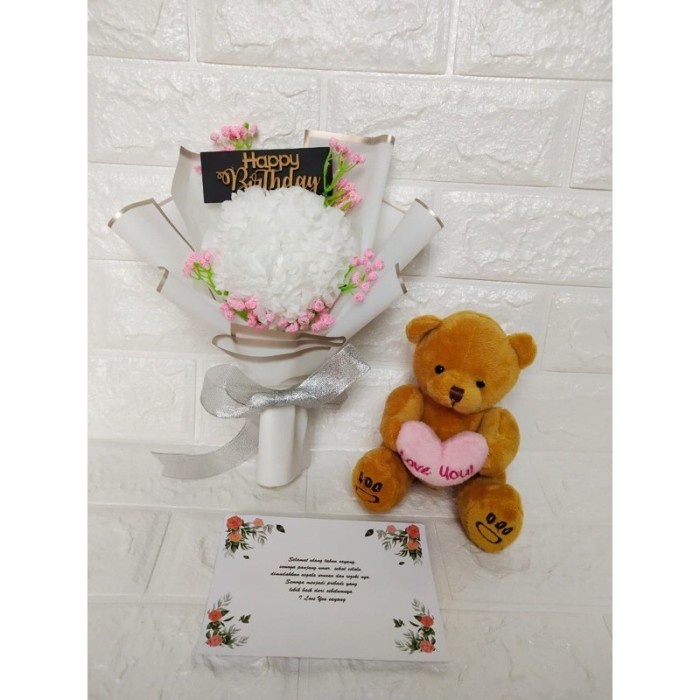

[BEST SELLER] Buket Bunga Pompom Boneka Kado Ultah Kado Anniversary Hadiah Romantis Bunga+LoveGold, Happy Birthday
