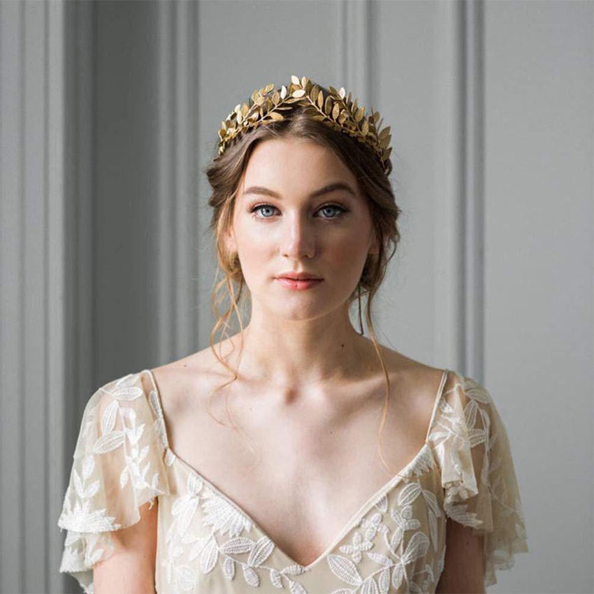 Mahkota daun emas / Headpiece Tiara Aksesoris Hiasan Kepala daun Yunani Romawi Bridal Pengantin