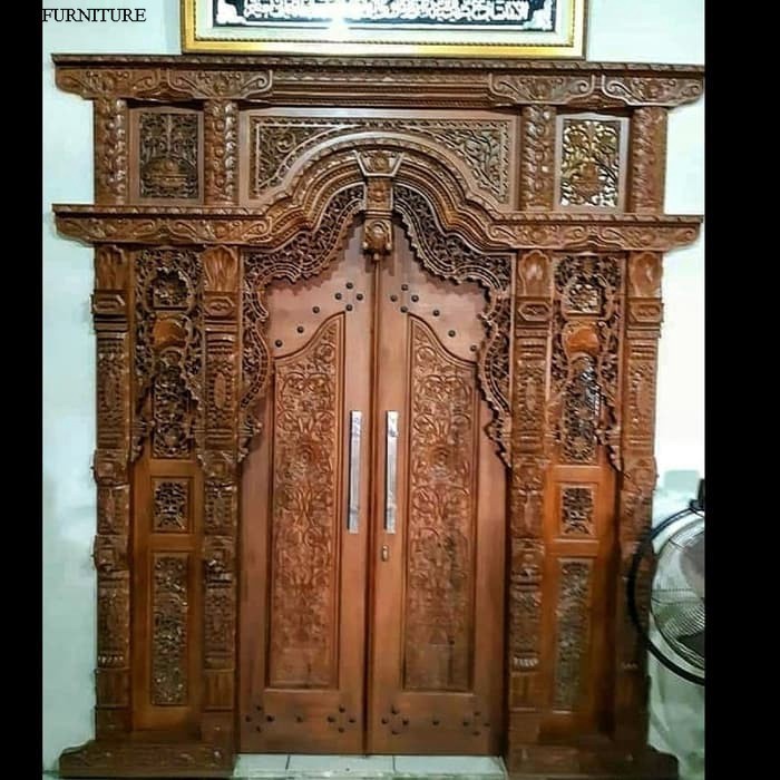 Termurah Pintu gebyok 2,5 meter kusen kayu jati solid ukir natural Asli Jepara