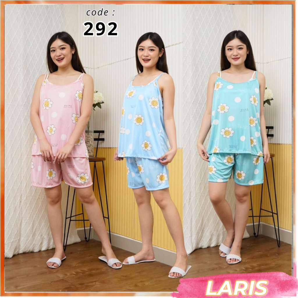 Laris - Setelan Pendek Jumbo PY 292 / Setelan Lingerie Motif Daisy XXL LD 108cm