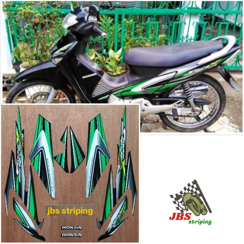 stiker supra 125 d striping  Honda Supra 125 D hijau hitam tahun 2007 list body supra 125d