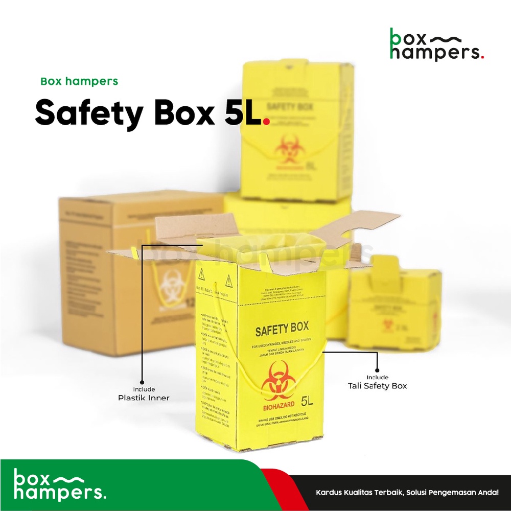 SAFETY BOX 5 Liter Lengkap  (ada Tali + Inner plastik) Sampah Medis/Safetybox/Alkes/BioHazard/Kardus