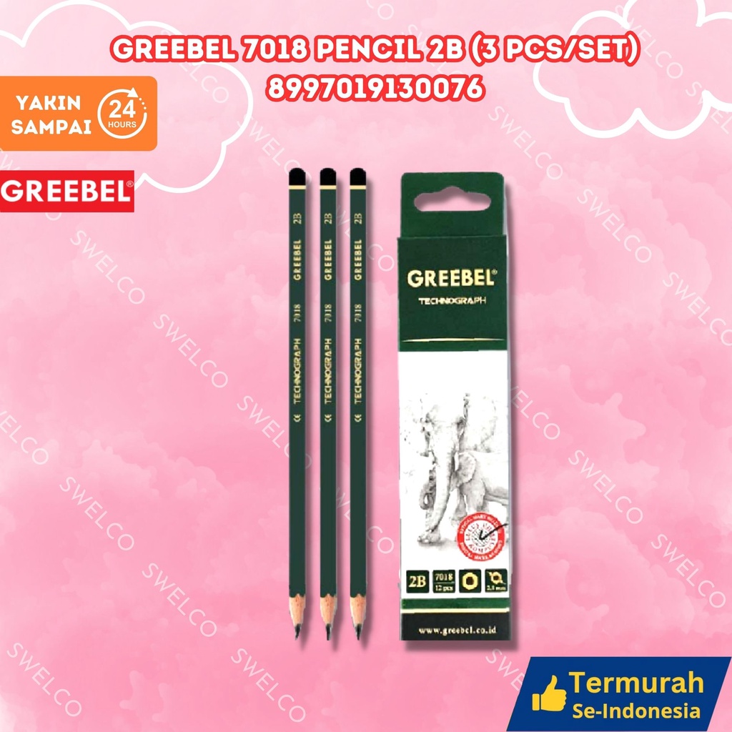

GREEBEL Pensil Pencil Kayu/Grafit/Graphite 2B 7018 (3 PCS) tdk beracun utk ujian sekolah/gambar GREEBEL 7018 PENCIL 2B (3PCS/SET)
