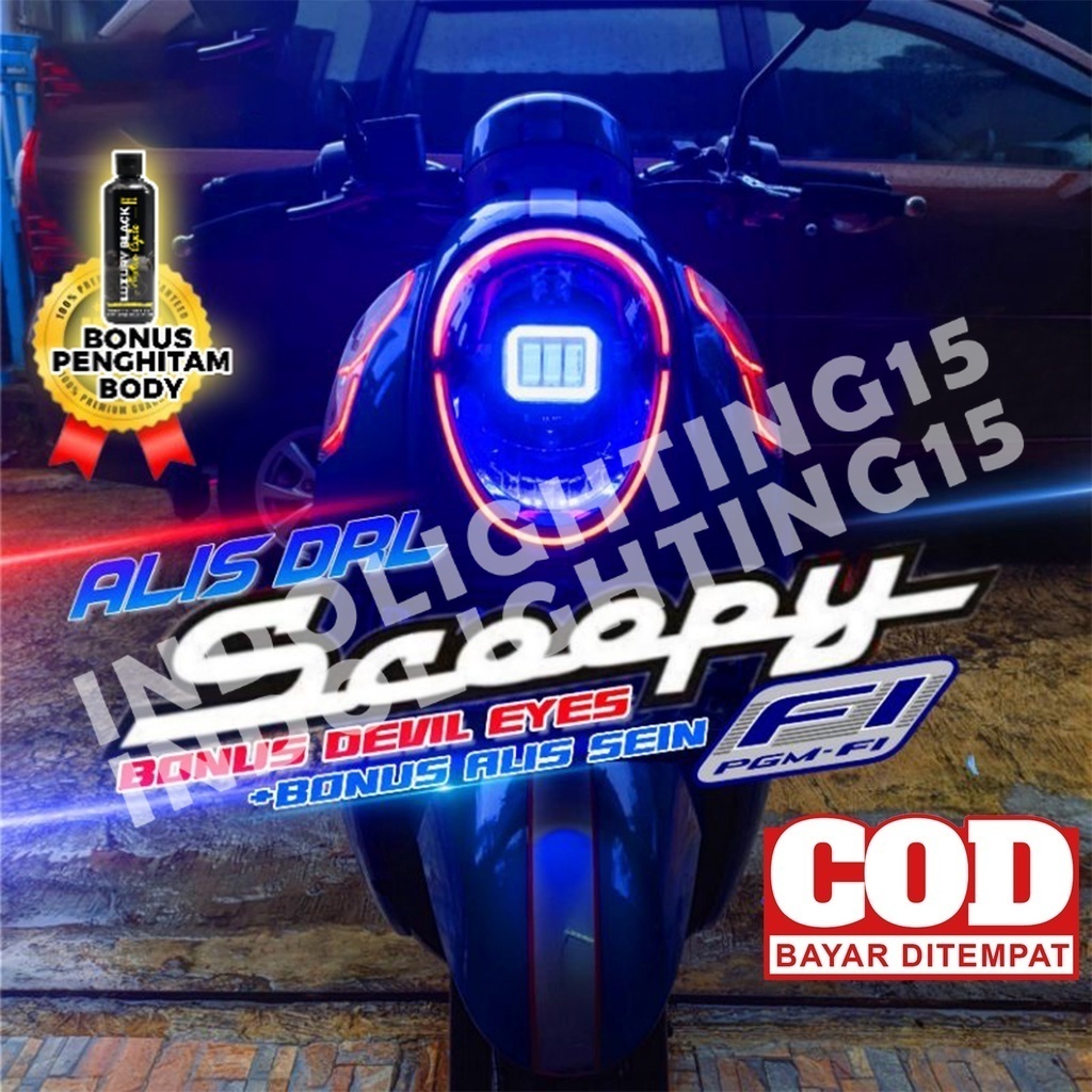 LAMPU LED ALIS SCOOPY FI BONUS ALIS SEIN & DEVIL EYES TIDAK BERBINTIKLAMPU DEPAN HEADLAMP LAMPU SEIN