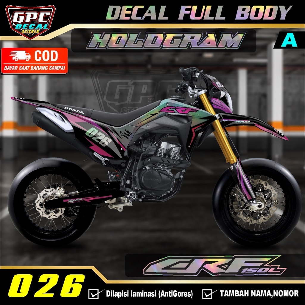 Decal Sticker Hologram Fullbody CRF 150 L - Decal Sticker Trail Stiker Supermoto Desain Minimalis GP