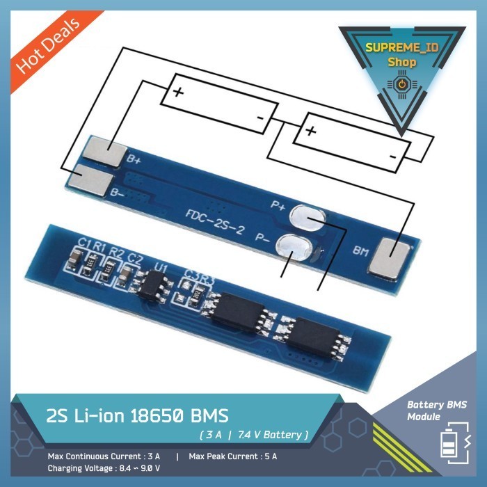2S Li-ion Lithium 18650 BMS Battery Charger Module | [ 7.4 - 8.4V 3A ]