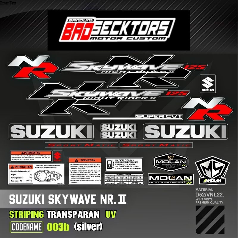 Decal Sticker Striping Variasi Transparan Uv Skywave NR 2 Sport Matic Hitam Mocca Skywave Nigt Raide