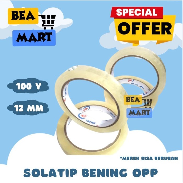 

Lakban Bening OPP 12mm x 100yard | Isolasi Solasi Kecil 1 Inch 12 mm | Solatip Mini Transparan Murah Berkualitas