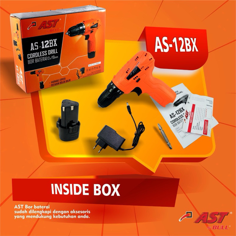 MESIN BOR CORDLESS 12V AST BOR BATERAI CORDLESS DRILL 12V / 10mm ast by bull