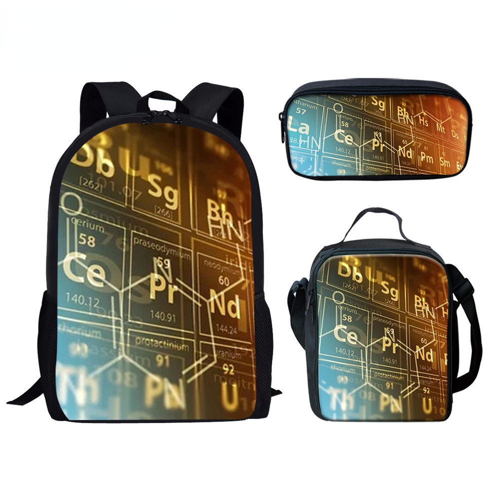 

Harajuku Novelty Chemistry chemical formula 3D Print 3pcs/Set pupil School Bags Laptop Daypack Backpack Lunch bag Pencil Case