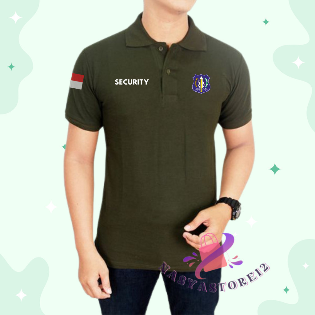 Baju Kaos PoloShirt Lengan Pendek Desain SECURITY polos belakang type UNISEX custom LOGO Atasan Polo