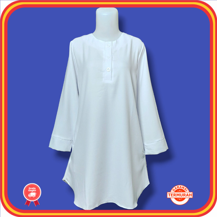 Pakaian Wanita Tunik Premium Murah Kekinian /Clachella Baju Tunik Putih Motif Polos, Baju Atasan Wan