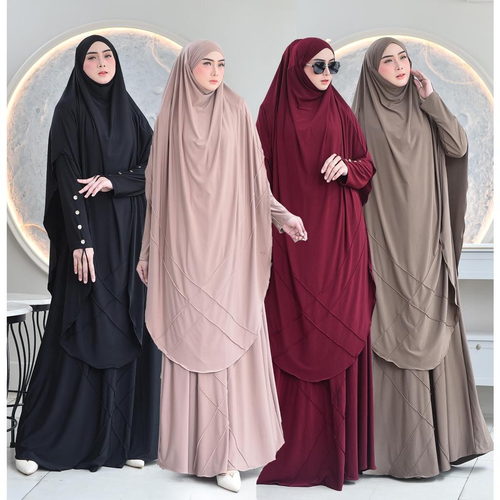 ht63ek ABAYA SET HAJI UMROH+FRENCH KHIMAR JERSEY