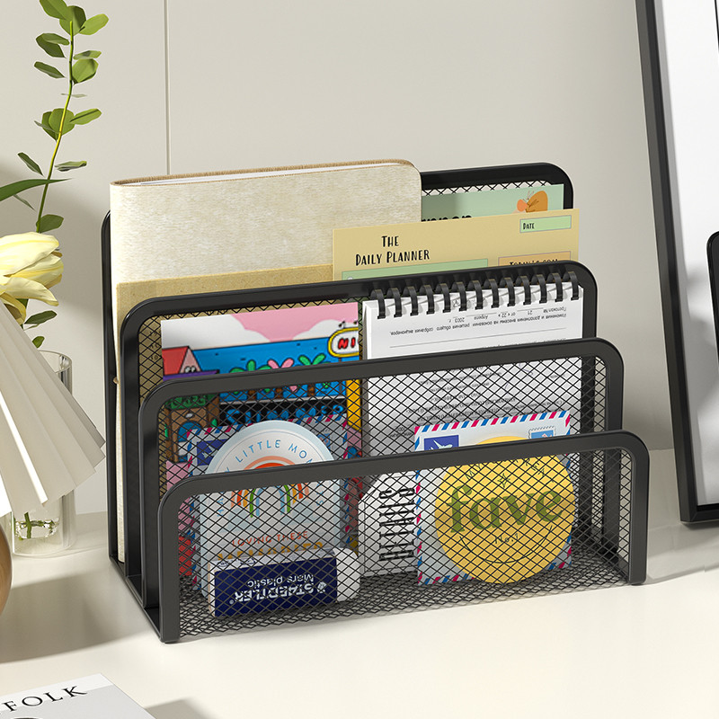 

Desk Mail Organizer, 2 Pack Office Small Letter Sorter Desktop File Organizer Metal Mesh with 3 Vertical Upright Compartments