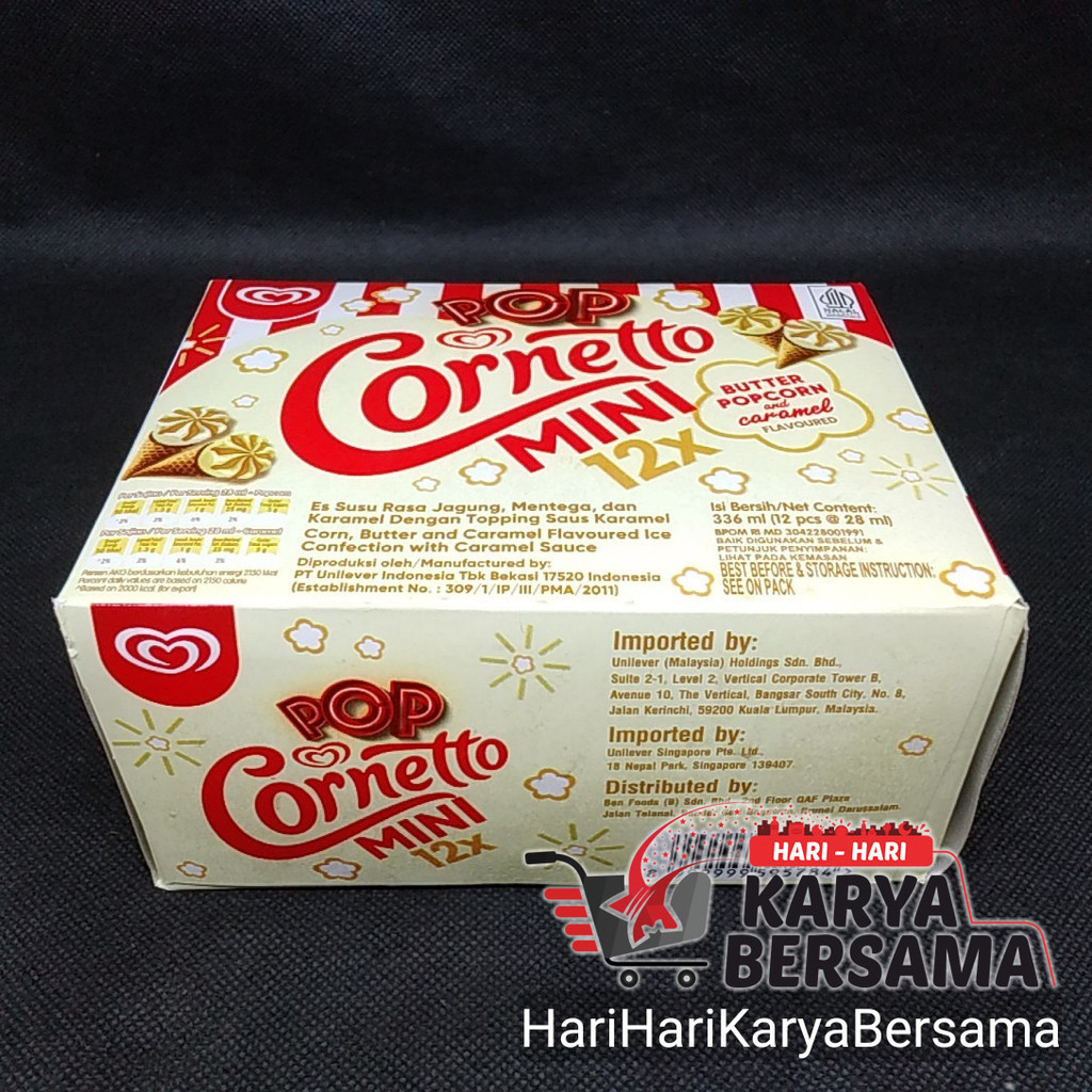 

ICE CREAM WALL'S CORNETTO MINI BUTTER POPCORN CARAMEL BOX 12'S X 28ML