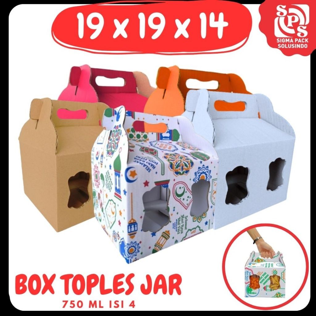 

Box Kue Kering 19x19x14 Jinjing (KUKER TOPLES JAR 750ml ISI 4) Box Jinjing Kardus Lebaran Idul Fitri Hampers Polos/Motif MEDIAPACK
