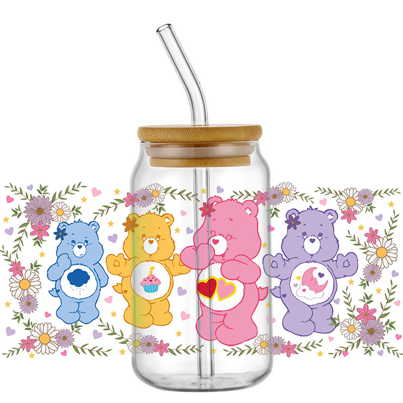 

Miniso Cartoon Lovely Bear Waterproof 16oz Glass Sticker UV DTF Cup Wrap Transfers Sticker Custom Label DIY Waterproof Logo