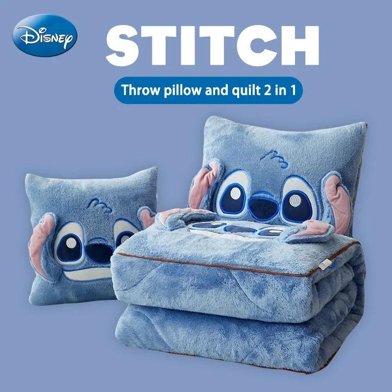 

Disney Stitch Throw Pillow Blankets 2 In 1 Flannel Pillow Thickened Nap Blanket Room Decor Cushion of Rest Bedroom Decoration