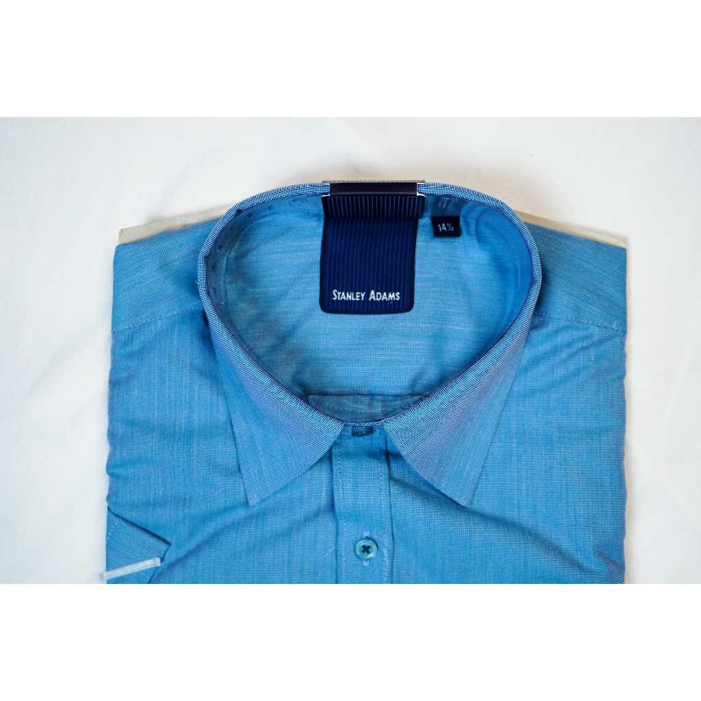 Kemeja Kerja Pria Formal Lengan Pendek Reguler Fit Teal Blue/Biru Teal Polos STANLEY ADAMS
