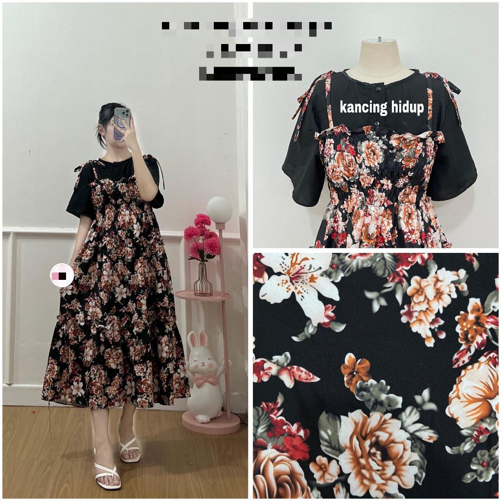 CASHA - ZRD DRESS KIARA KOMBINASI KEKINIAN / YONGMI DRESS / KOREAN TOP DRESS MOTIF BUNGA / DRESS WAN