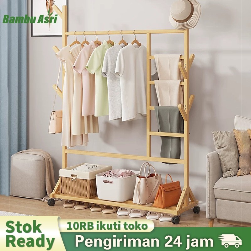CJ79NJ Bambu Asri gantungan baju/Stand Hanger/Gantungan Baju Kayu/Gantungan Baju Celanan/Rak Gantung