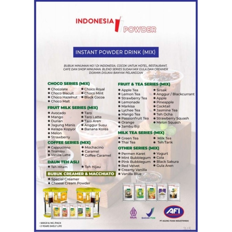 

Bubuk Minuman Premium Aneka Rasa 1Kg (Mix Gula) Merk Omura Blend