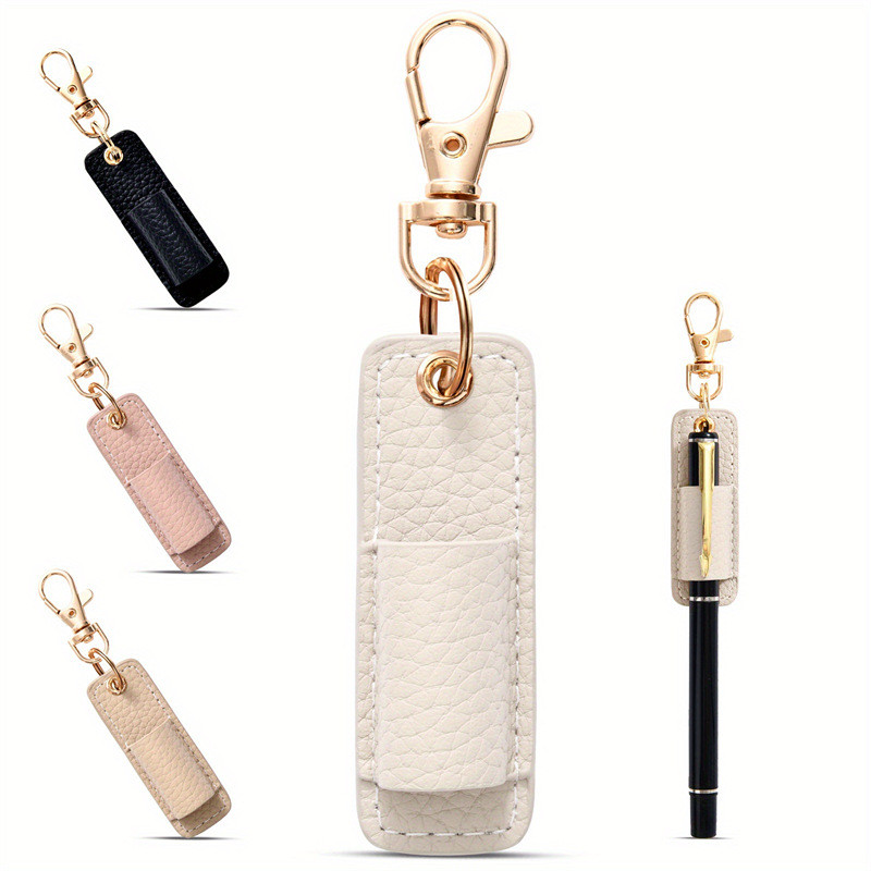 

1PC Portable Neck Pen Holder Pouch with Keychain Compact Leather Pen Holder Pen Holder Office Supplies