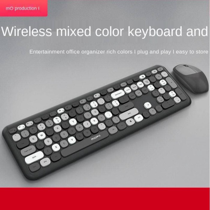 Keyboard Mouse Wireless Combo Karakter Lucu Unik Keyboard Fashion - Hitam